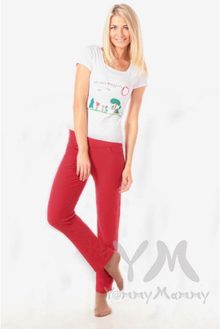 Брюки для беременных и после родов спортивные с широким поясом, красные