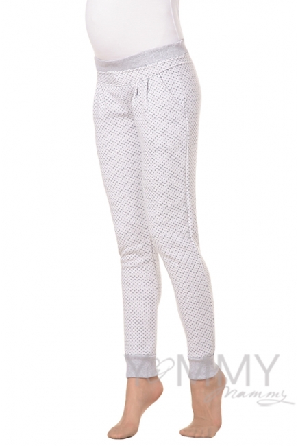 Универсальные спортивные брюки серые в горошек для беременных