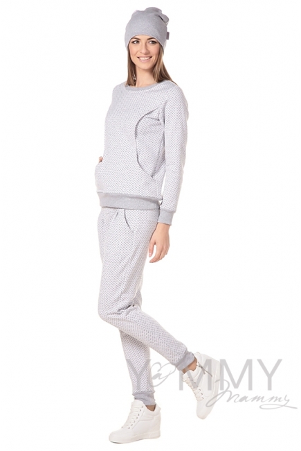 Универсальные спортивные брюки серые в горошек для беременных