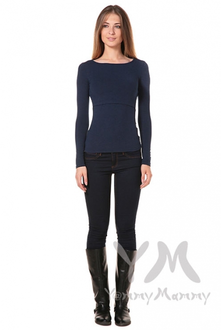 Лонгслив для беременных и кормящих, темно-синий меланж