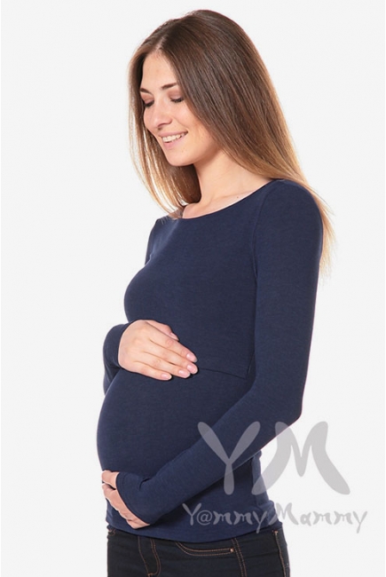 Лонгслив для беременных и кормящих, темно-синий меланж