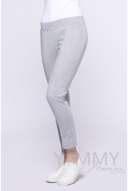 Брюки со стрелками серый меланж для кормящих