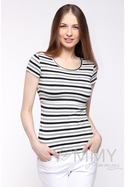 Футболка для кормящих и беременных, белая в серую полоску меланж