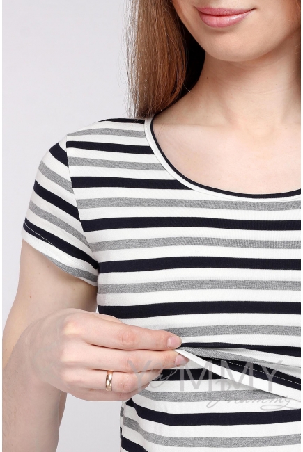 Футболка для кормящих и беременных, белая в серую полоску меланж