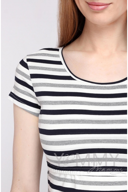 Футболка для кормящих и беременных, белая в серую полоску меланж