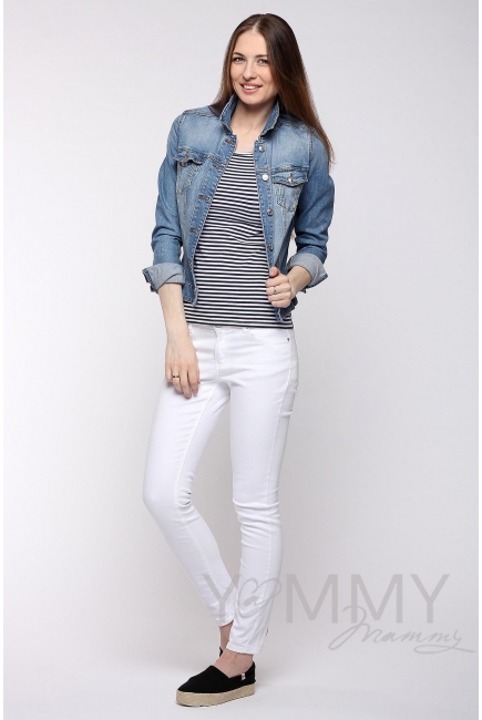 Футболка для беременных и кормящих, белая в синюю полоску
