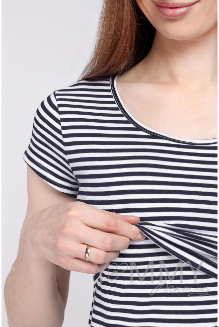 Футболка для беременных и кормящих, белая в синюю полоску
