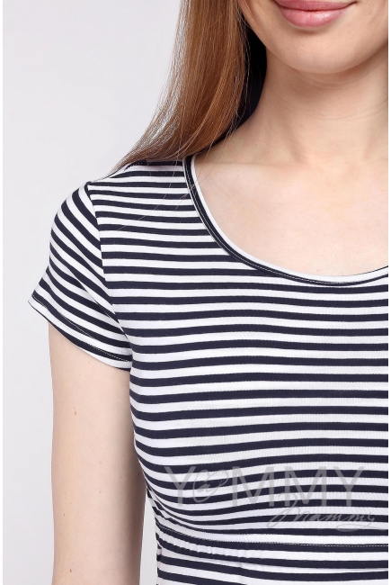 Футболка для беременных и кормящих, белая в синюю полоску