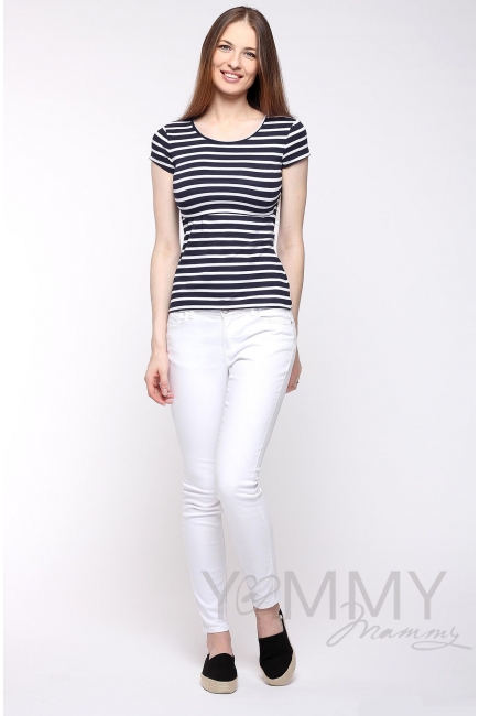 Футболка для беременных и кормящих, синяя в белую полоску