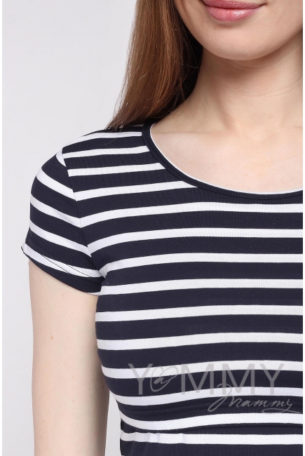 Футболка для беременных и кормящих, синяя в белую полоску
