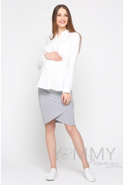 Юбка универсальная из футера светло-серый меланж для беременных