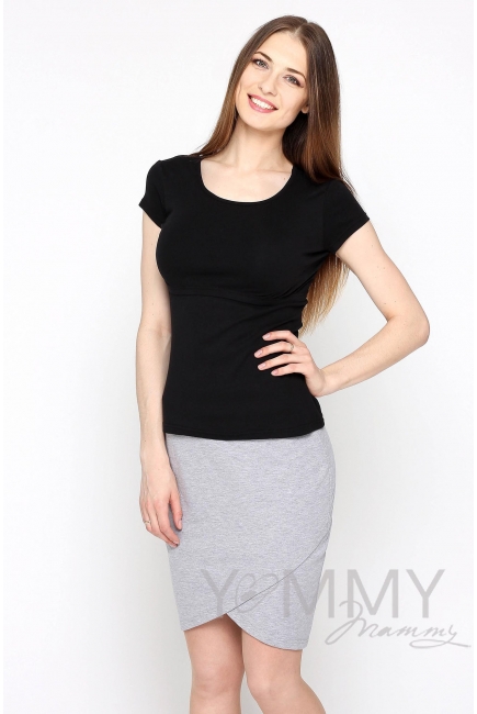 Футболка из рибаны для кормящих и беременных, черная