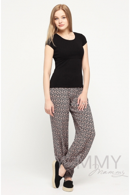 Футболка из рибаны для кормящих и беременных, черная