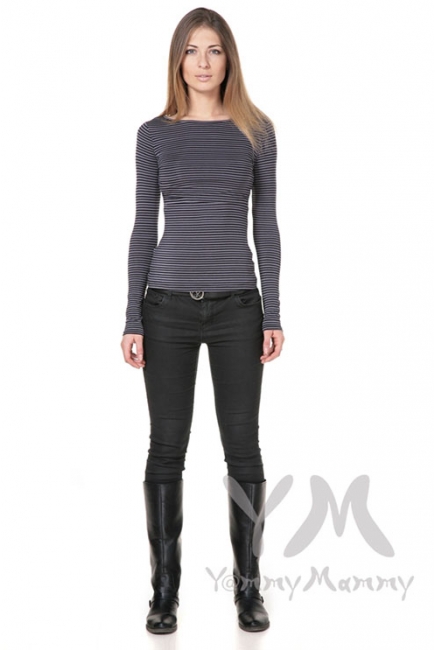 Лонгслив для беременных и кормящих, серый в черную полоску