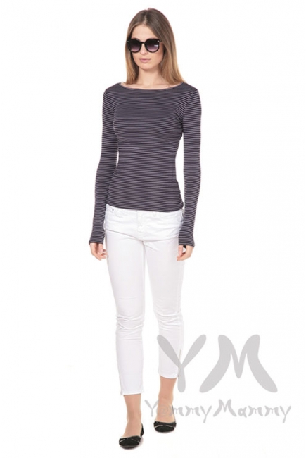 Лонгслив для беременных и кормящих, серый в черную полоску