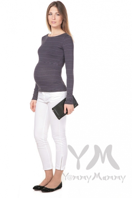 Лонгслив для беременных и кормящих, серый в черную полоску