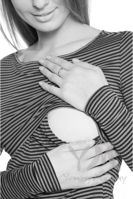 Лонгслив для беременных и кормящих, серый в черную полоску