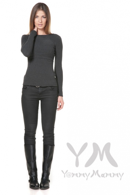 Лонгслив для беременных и кормящих, темно-серый меланж