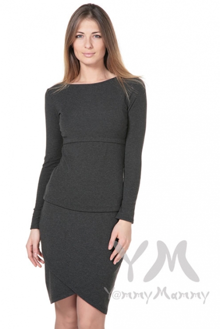 Лонгслив для беременных и кормящих, темно-серый меланж