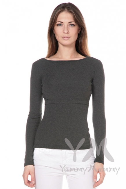 Лонгслив для беременных и кормящих, темно-серый меланж