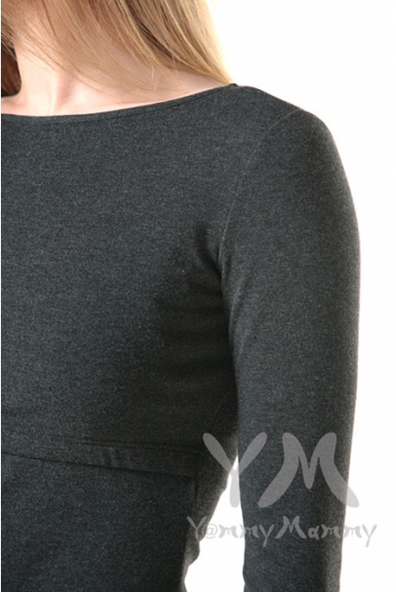 Лонгслив для беременных и кормящих, темно-серый меланж