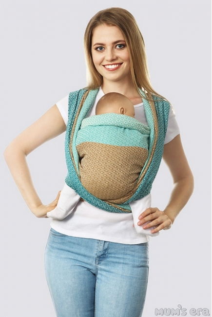 Слинг-шарф алмазного плетения, бирюза-бронза