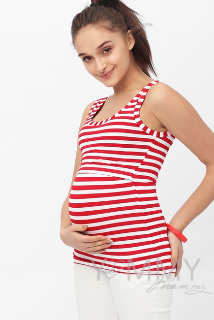 Майка для кормящих и беременных, в красную полоску