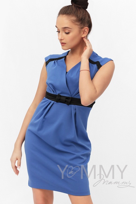 Платье с атласным бантиком для кормящих и беременных, ультрамарин