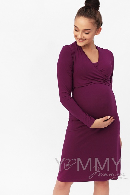 Платье на запах для кормящих и беременных, темная орхидея