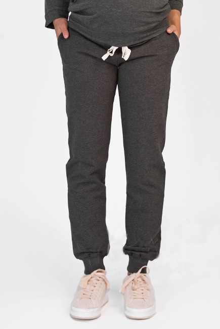 Брюки для беременных и родивших универсальные, спортивные из футера темно-серый меланж