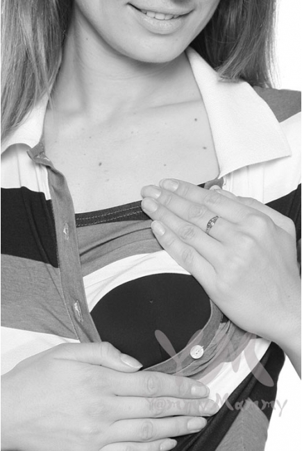 Футболка поло для кормящих и беременных, графитовая полоса