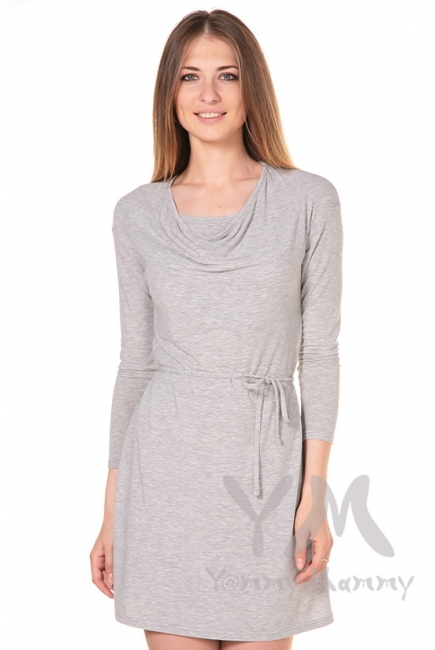 Платье для кормящих и беременных с горловиной "качелька", светло-серый меланж