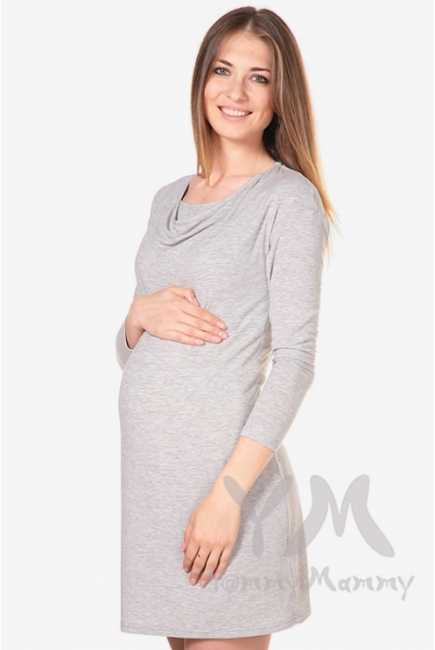 Платье для кормящих и беременных с горловиной "качелька", светло-серый меланж