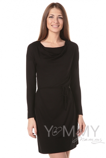 Платье для беременых и кормящих с горловиной "качелька" из модала, чёрное