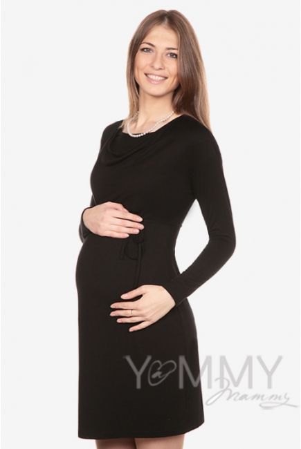 Платье для беременых и кормящих с горловиной "качелька" из модала, чёрное