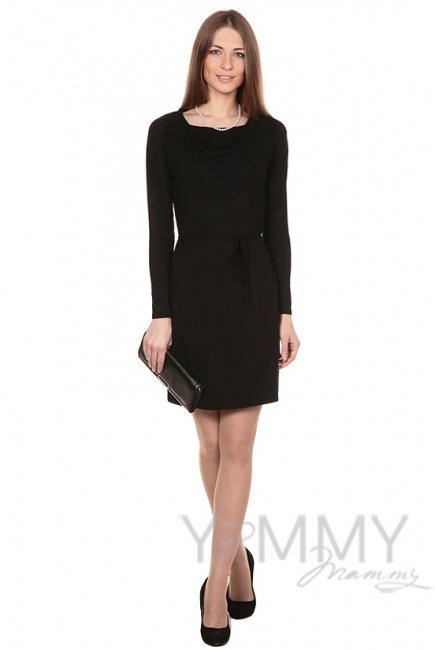 Платье для беременых и кормящих с горловиной "качелька" из модала, чёрное