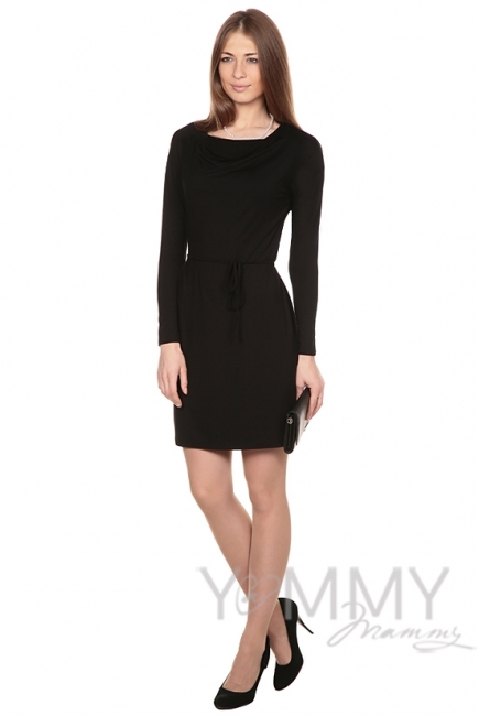 Платье для беременых и кормящих с горловиной "качелька" из модала, чёрное