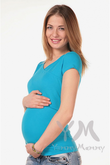 Футболка для кормящих и беременных, цвет голубой
