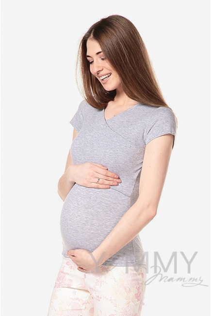 Футболка для беременных и кормящих, цвет серый меланж