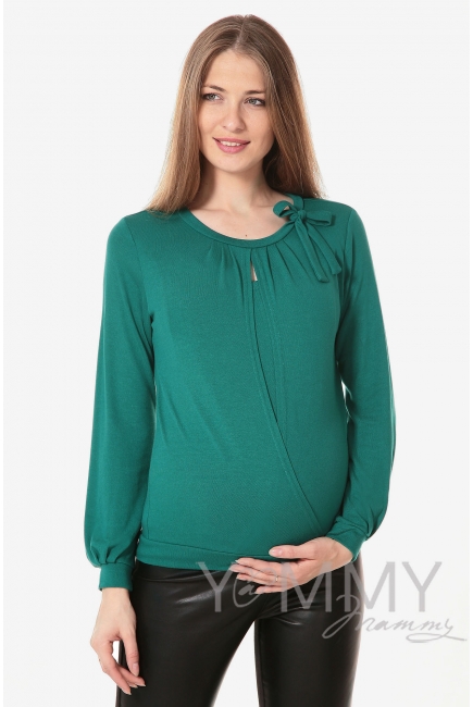 Блуза для беременных и кормящих с бантом, цвет изумруд