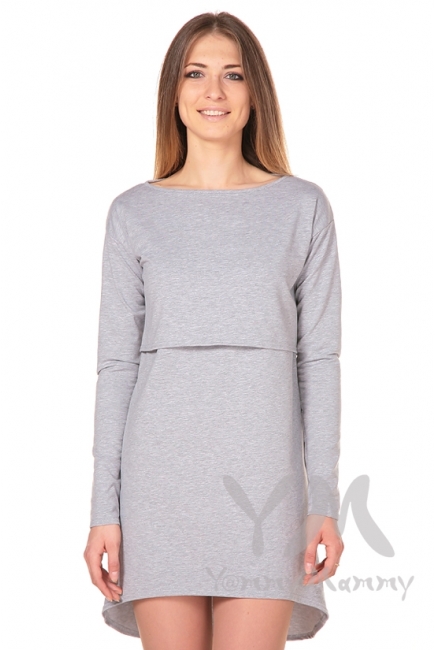 Платье-туника для беременных и кормящих с длинным рукавом, серый меланж