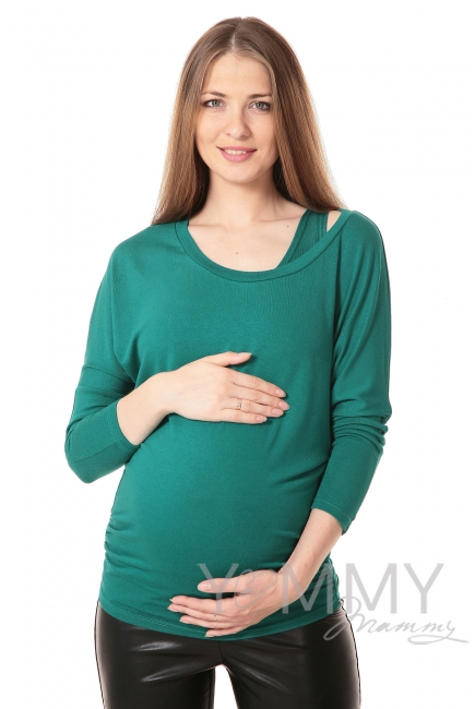 Блуза летучая мышь для кормящих и беременных, изумрудная