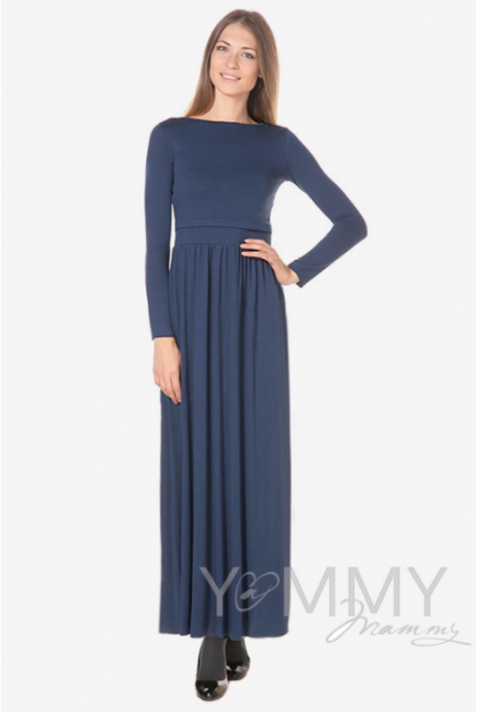 Платье для беременных и кормящих с карманами, темный индиго