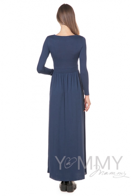 Платье для беременных и кормящих с карманами, темный индиго