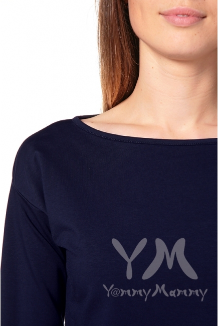 Платье-туника для беременных и кормящих с длинным рукавом, темно-синее