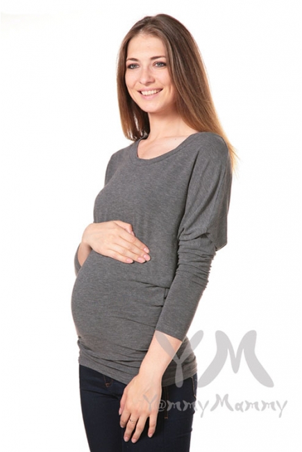 Блуза летучая мышь для беременных и кормящих, серый меланж