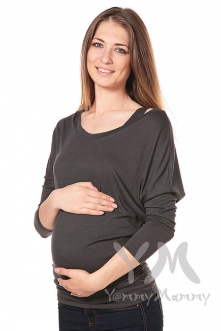 Блуза летучая мышь для кормящих и беременных, графит