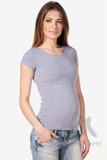 Футболка из рибаны для беременных и кормящих, серый меланж