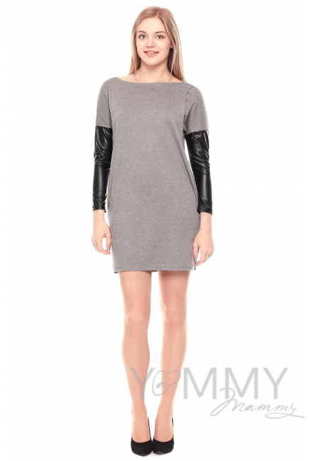 Платье-туника для кормящих и беременных, серое