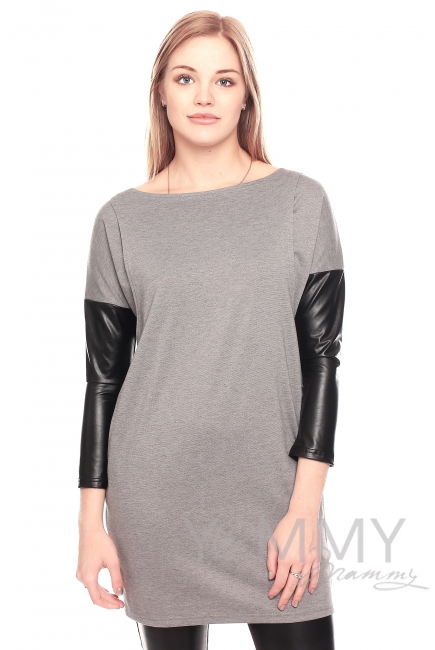 Платье-туника для кормящих и беременных, серое